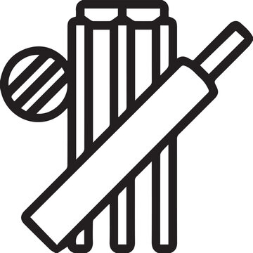The picture shows a cricket bat, three stomps (wickets), and a cricket ball