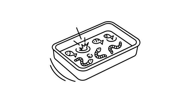 Cartoon Worms and Fish in Water Tray