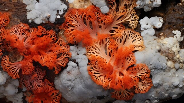 Vibrant orange coral with intricate details.
