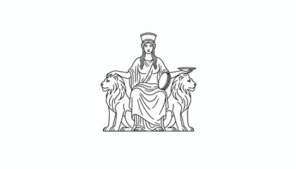 Obraz premium Ancient Goddess Enthroned Between Two Lions, Symbol of Power and Authority
