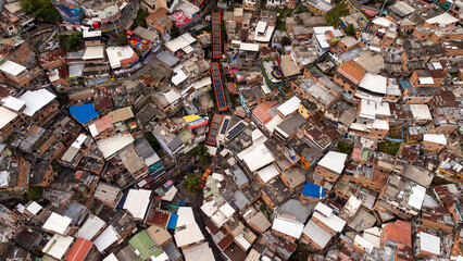 Medellin, Antioquia - Colombia. February 13, 2026. Urban landscape of Medellin showing the escalators in Comuna 13.