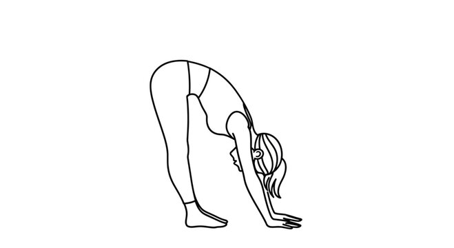 Woman doing yoga forward fold pose, stretching hamstrings and spine, healthy lifestyle