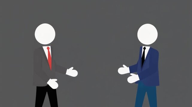 Conceptual illustration depicting two business stick figures engaged in a fierce argument or competitive standoff highlighting conflict and rivalry