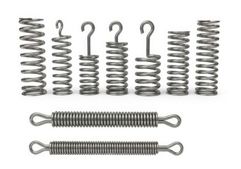 Assorted metal springs and tension springs for various mechanical applications