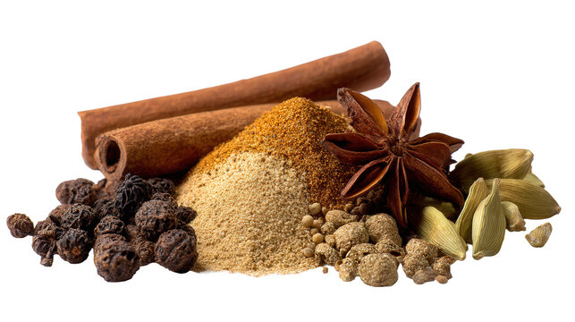 American holiday spice mix macro composition background isolated on a Transparent background, PNG file.