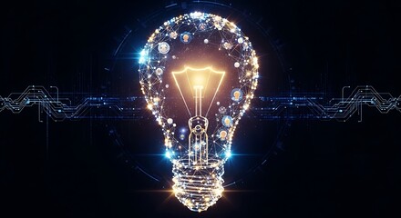 Digital Innovation - A Glowing Lightbulb of Ideas and Technology.