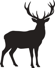 Obraz premium Elegant deer silhouette with branching antlers, refined wildlife illustration symbolizing grace, awareness and harmony within the natural wilderness landscape