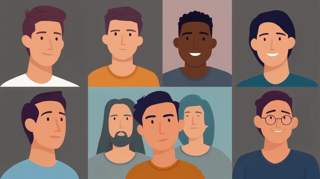 Collection of diverse young adult people avatars showcasing various ethnicities hairstyles and expressions minimalist cartoon style digital illustrations