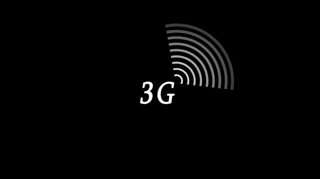3.G words animation. 3 G network signal on black background for technology and communication concepts..