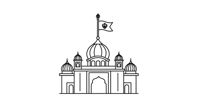 Sikh Temple Icon: Golden Temple Outline, Religious Architecture, Sikhism Symbol
