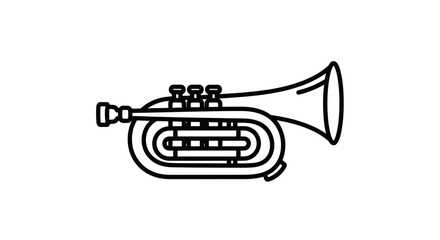 Naklejka premium Minimalist Line Art Icon of a Trumpet, Musical Instrument Vector Illustration