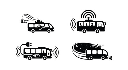 Obraz premium Airport Shuttle and Electric Charging Bus Service Icons