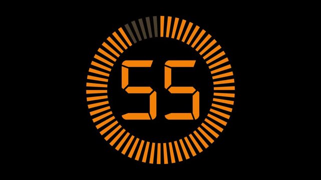 Round circle 60 to 0 seconds countdown animation on black background. 1 minute countdown timer. Countdown timer, circle countdown animation for special deal Promotions.