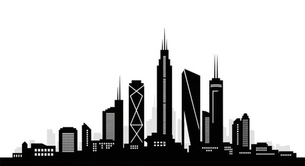 Obraz premium Black silhouette of a city skyline with tall buildings