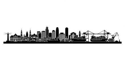 Obraz premium City skyline silhouette with cranes and buildings