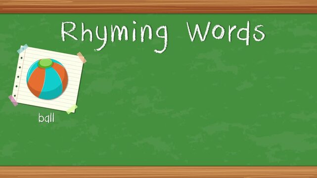 Educational Rhyming Words Animation on Green Chalkboard with Illustrated Cards