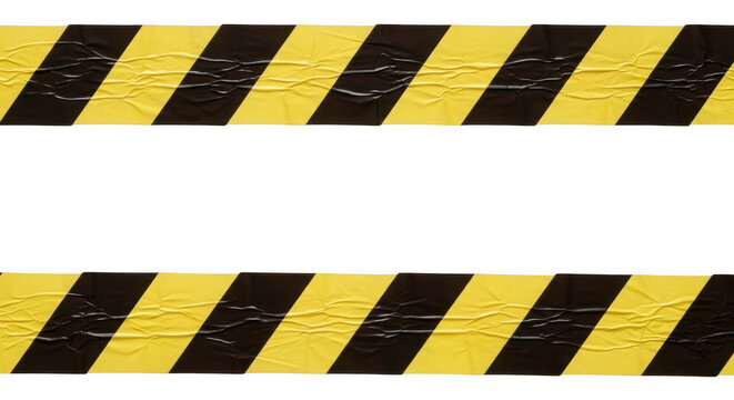 Yellow and black striped warning tape on transparent background
