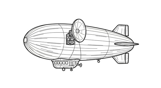 Vintage Airship Blimp Drawing, Retro Zeppelin Illustration, Steampunk Dirigible