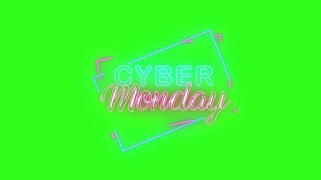 Neon Cyber Monday Sale Text Animation on Green Screen Background