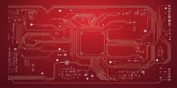 High-tech electronic circuit board pattern features a digital processor chip and motherboard hardware components for engineering and computer technology design