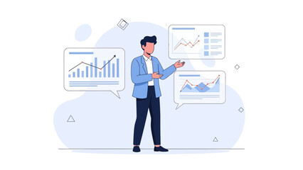 Business Analyst Explaining Financial Charts and Graphs with Data Analysis