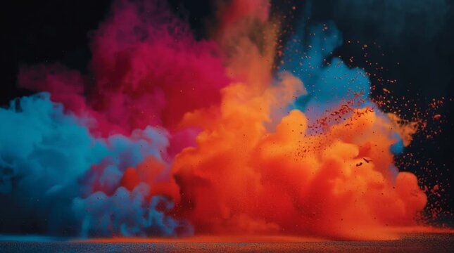 directional. Colorful powder cloud captured in motion against a dark, textured background. product launch decks, UI/UX mockups, designed for data visualization dashboards and holographic UIs.