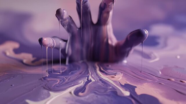 Amorphous purple hand-like shape submerging in viscous, swirling liquid