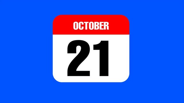 October 21 calendar animation with blue screen background