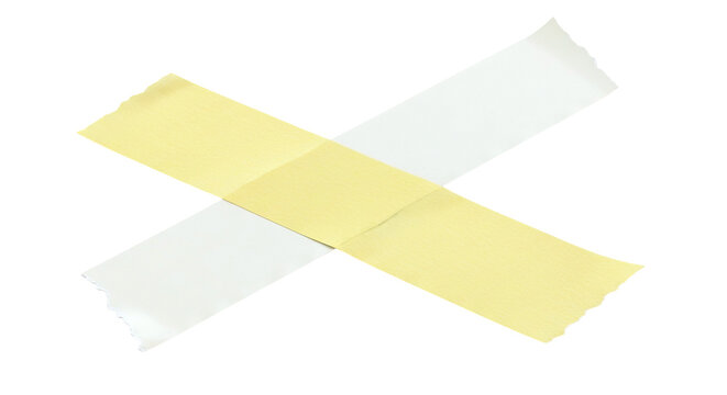 Two pieces of tape forming an X on a white background