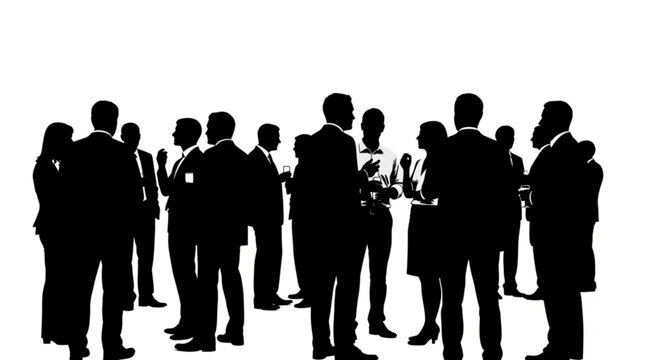 Silhouette of a group of business people standing and talking in formal attire