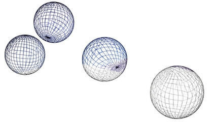 Abstract wireframe spheres and geometric mesh globes set showing multiple grid patterns and circular perspectives