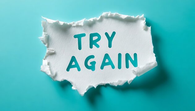 Torn paper with try again text on blue background.