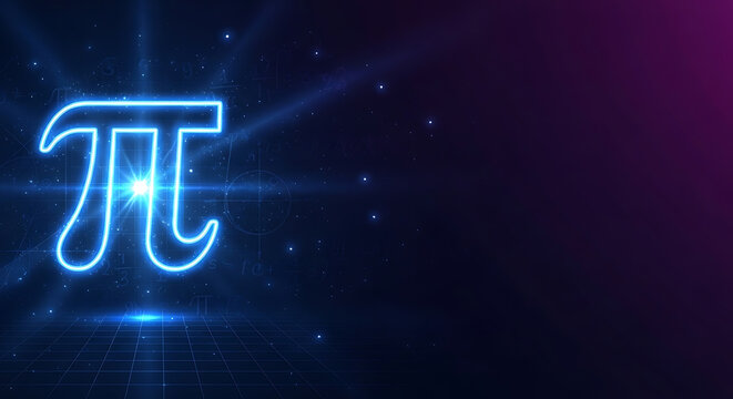 Glowing neon pi symbol in dark space