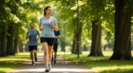 People running in park outdoors during the day exercise training