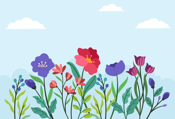 Flat colorful floral landscape vector background
