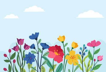 Flat colorful floral landscape vector background