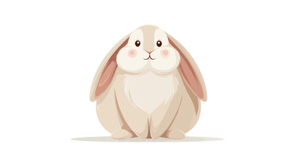 Charming 2D cartoon illustration of an adorable, plump bunny with long, floppy ears and rosy cheeks, presented in a delightful minimalist style, ideal for spring and Easter designs