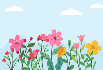 Flat colorful floral landscape vector background