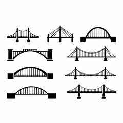 vector illustration set of bridge silhouettes on white background
