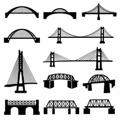 vector illustration set of bridge silhouettes