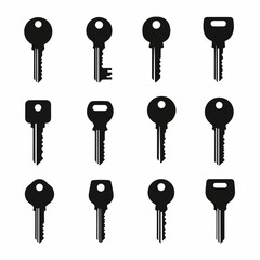 vector illustration of a set of key silhouettes