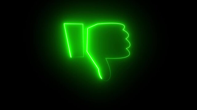 Glowing neon social media dislike button symbol. Like Thumbs Up Icon animation in Neon  animation on black background. glowing like icon 