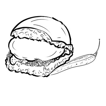 hand drawn illustration of Vada pav also known as wada pao, is a vegetarian fast food dish native to the Indian state of Maharashtra