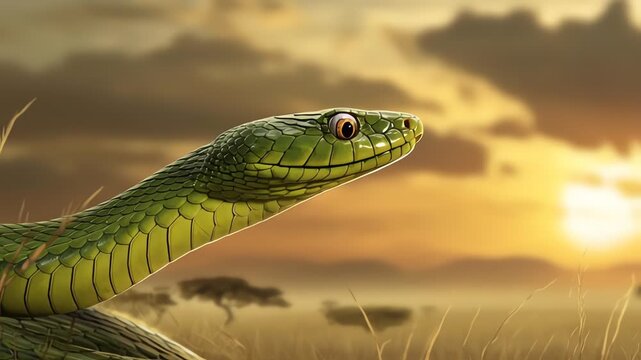 Green Snake Watches Sunset in Savannah