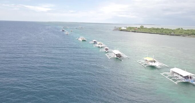 Drone View of Gilutungan Island and Diving Boats in Cebu