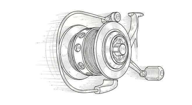 Fishing Reel Sketch Drawing - Vintage Style Illustration