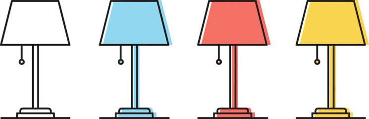 Obraz premium Table lamp icon set modern home lighting furniture outline flat color interior decor vector illustration collection isolated design