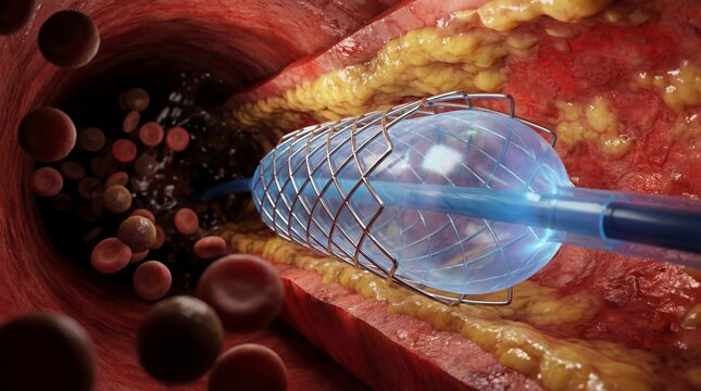 Stent being deployed in a blood vessel to improve circulation