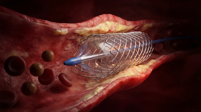 Stent placement in artery for cardiovascular treatment