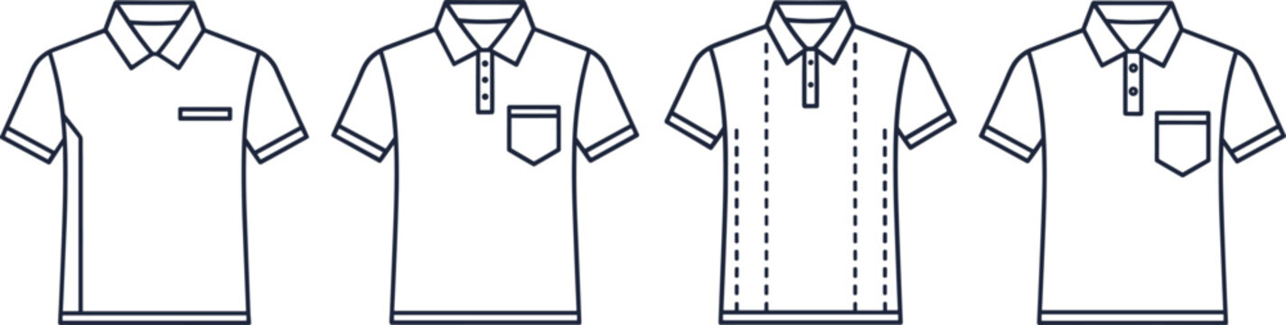Minimal polo shirt outline icon set editable stroke fashion apparel uniform clothing template isolated vector collection design